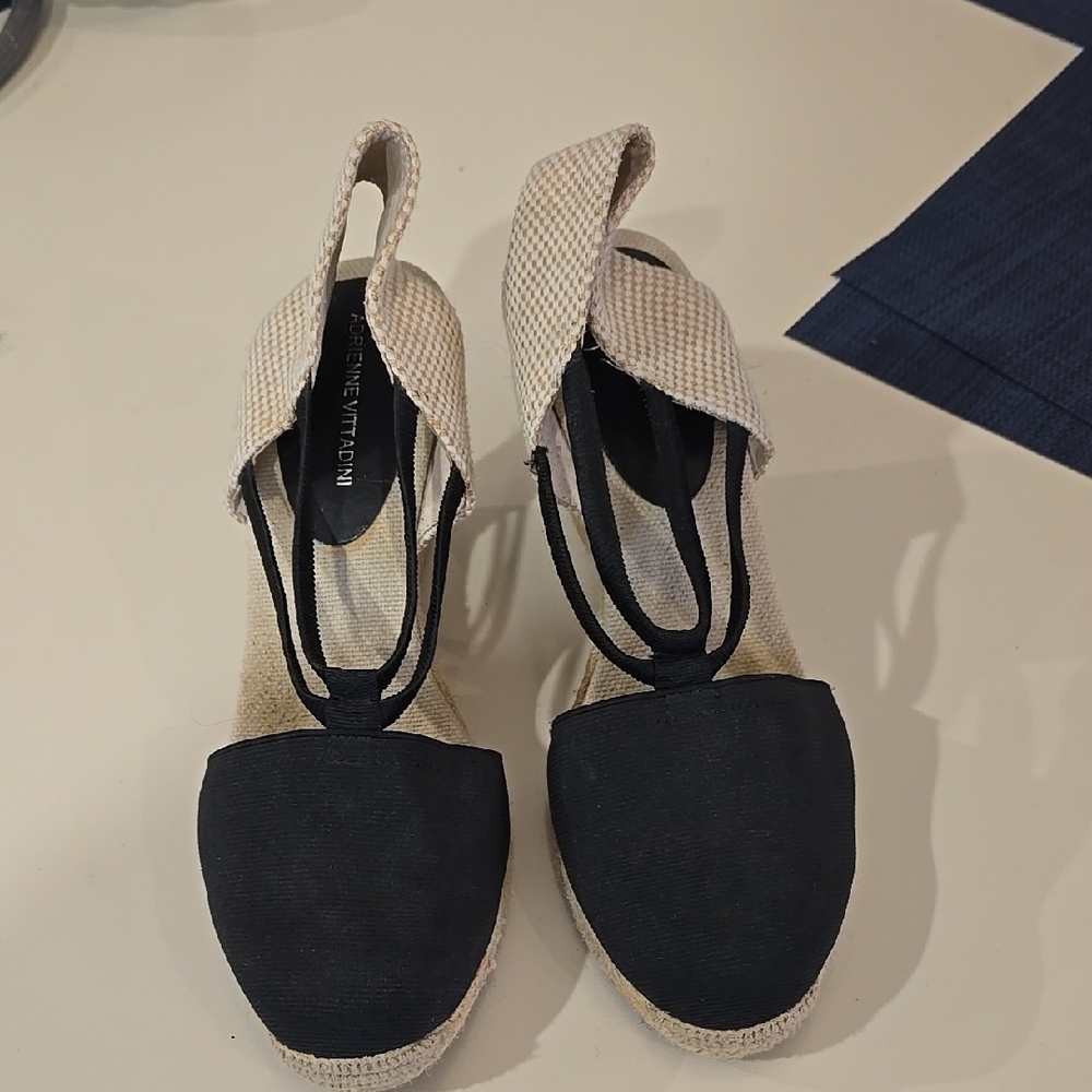 Women's Black and Cream Espadrille Sandals